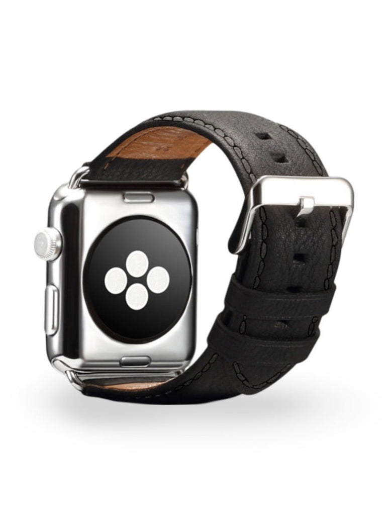 Bracelet cuir Apple Watch, acier inoxydable, ajustable, au ton raffiné, modèle Jonas - Bracelet Apple Watch - Noir 38 à 42mm