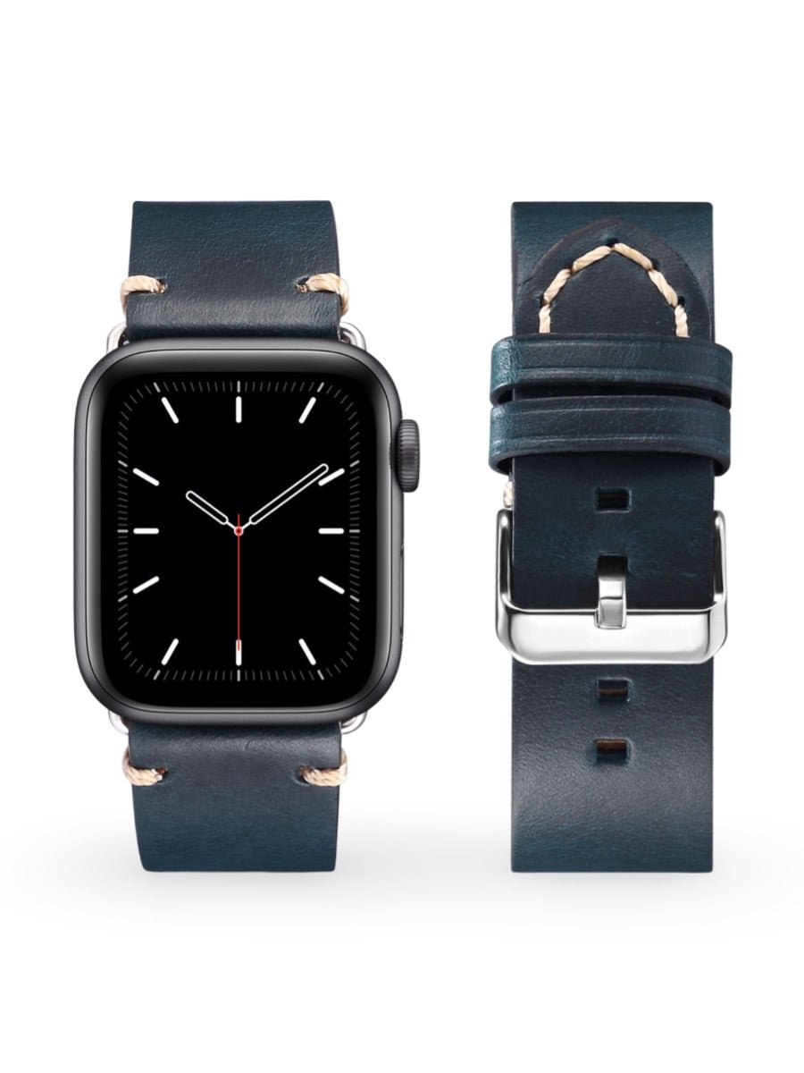 Bracelet cuir pleine fleur Apple Watch, acier inoxydable, aux coutures apparentes, modèle Josselin - Bracelet Apple Watch - Marron 38 à 42mm