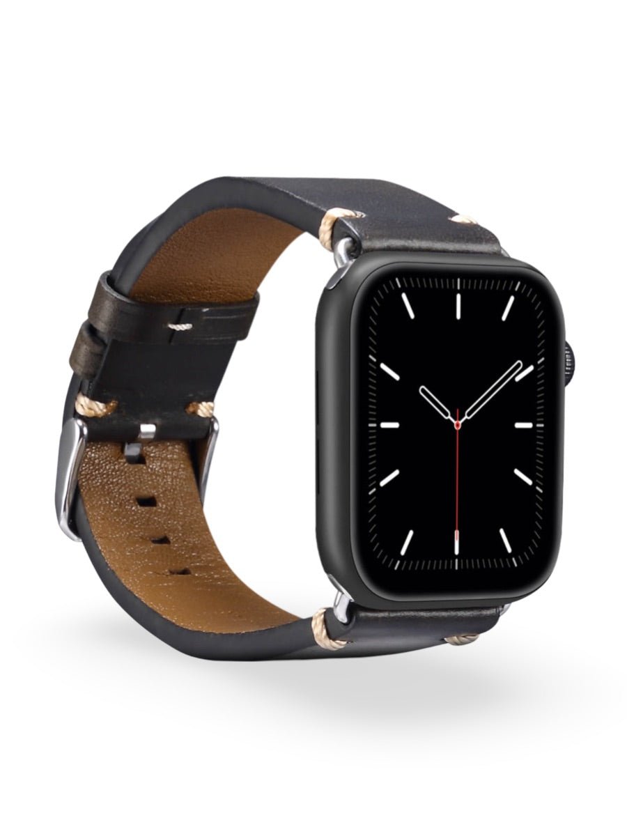 Bracelet cuir pleine fleur Apple Watch, acier inoxydable, aux coutures apparentes, modèle Josselin - Bracelet Apple Watch - Marron 38 à 42mm