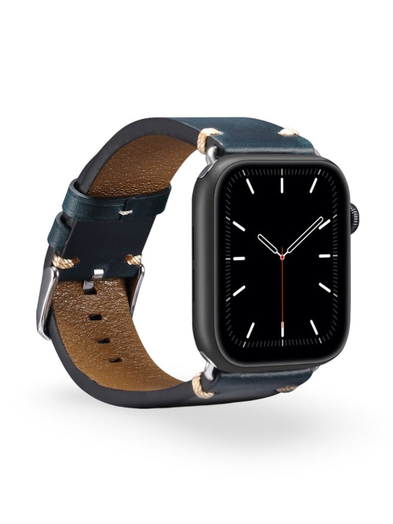 Bracelet cuir pleine fleur Apple Watch, acier inoxydable, aux coutures apparentes, modèle Josselin - Bracelet Apple Watch - Marron 38 à 42mm