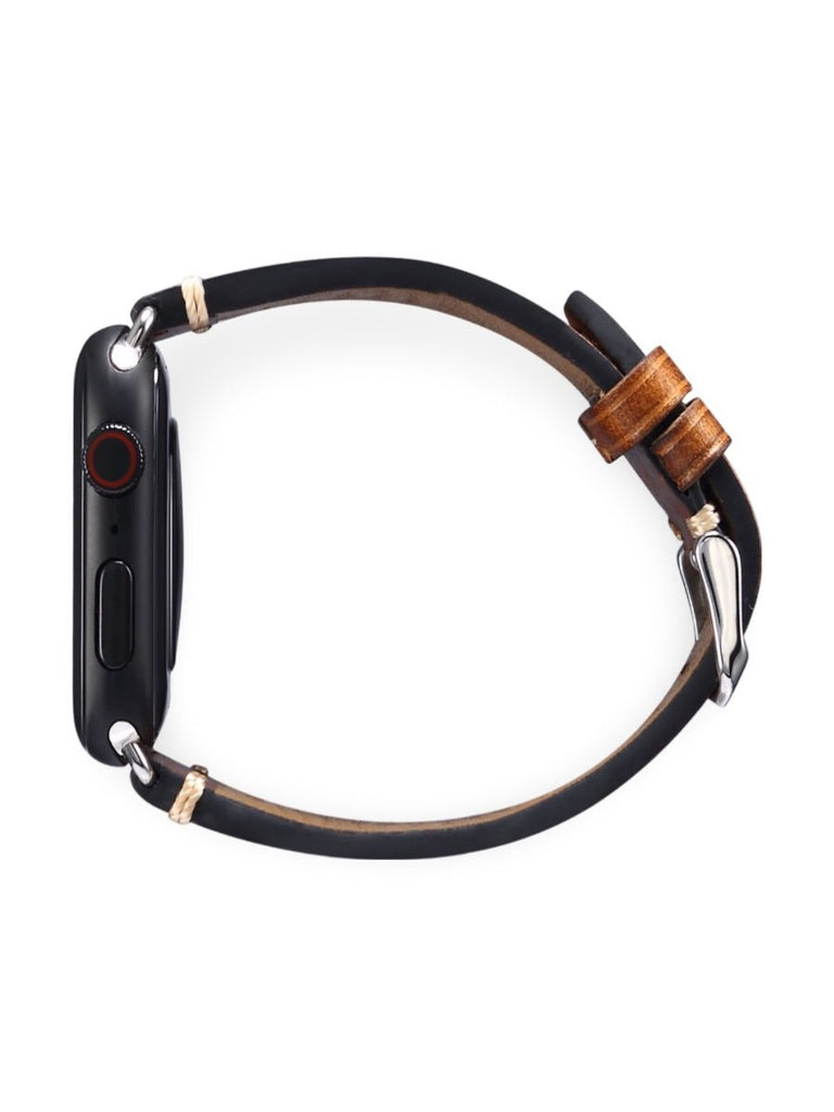 Bracelet cuir pleine fleur Apple Watch, acier inoxydable, aux coutures apparentes, modèle Josselin - Bracelet Apple Watch - Marron 38 à 42mm