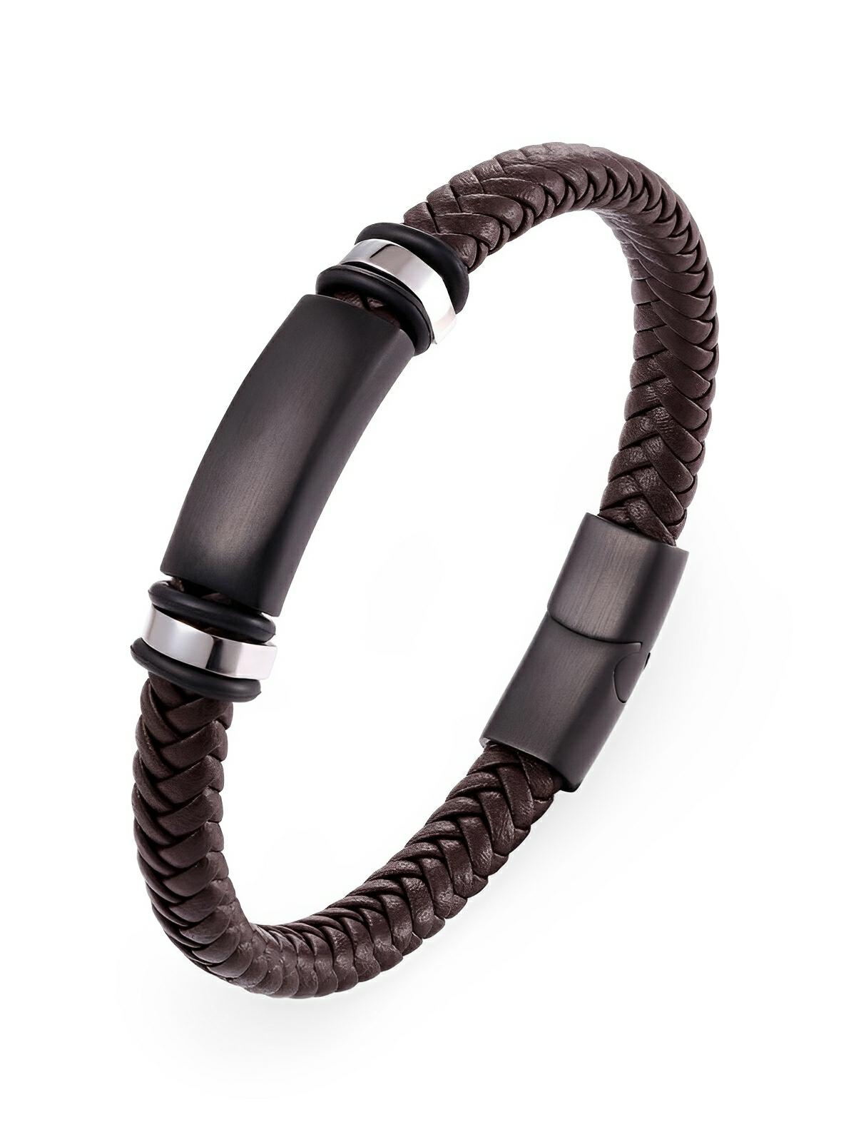 Bracelet cuir tressé homme, style gourmette minimaliste, accessoire élégant, modèle Georges - Bracelet - Marron S