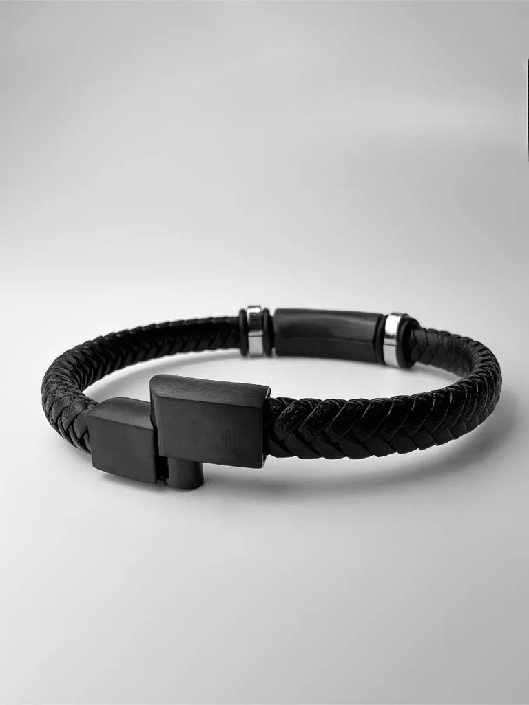 Bracelet cuir tressé homme, style gourmette minimaliste, accessoire élégant, modèle Georges - Bracelet - Noir S