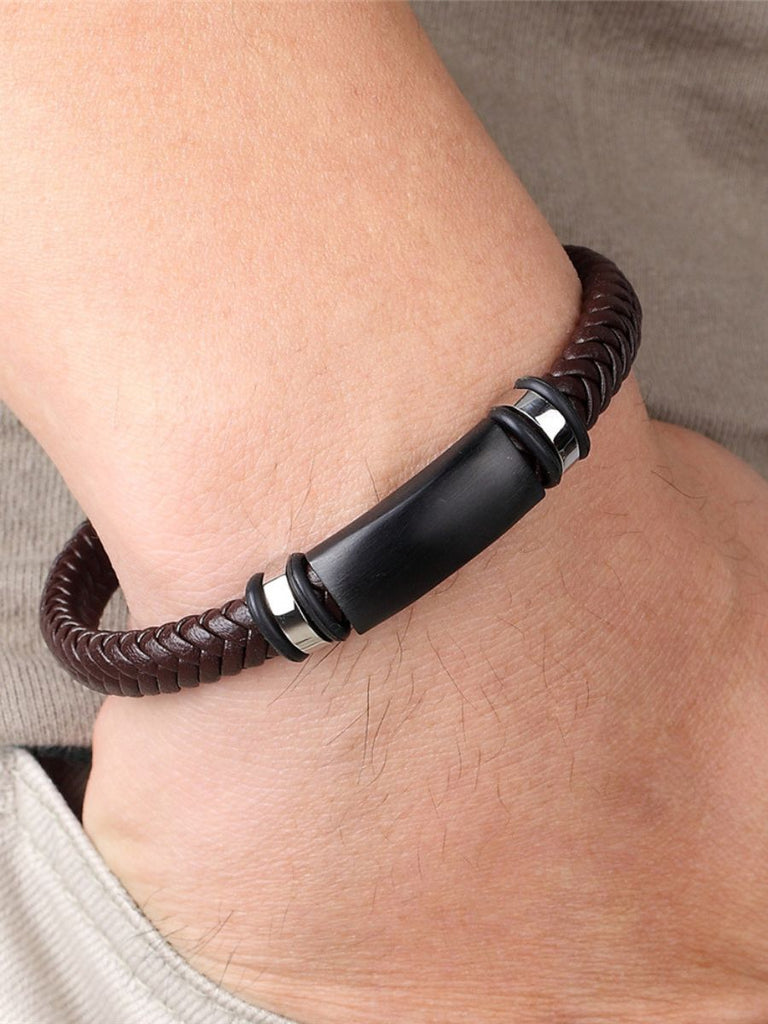 Bracelet cuir tressé homme, style gourmette minimaliste, accessoire élégant, modèle Georges - Bracelet - Marron S