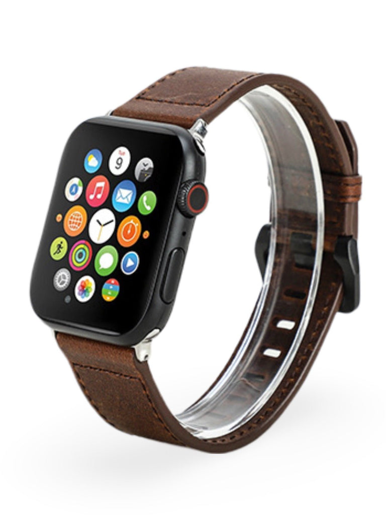 Bracelet cuir vintage Apple Watch, véritable cuir, boucle métallique, compatible toutes séries, modèle Damio - Bracelet Apple Watch - Marron 38 à 42mm