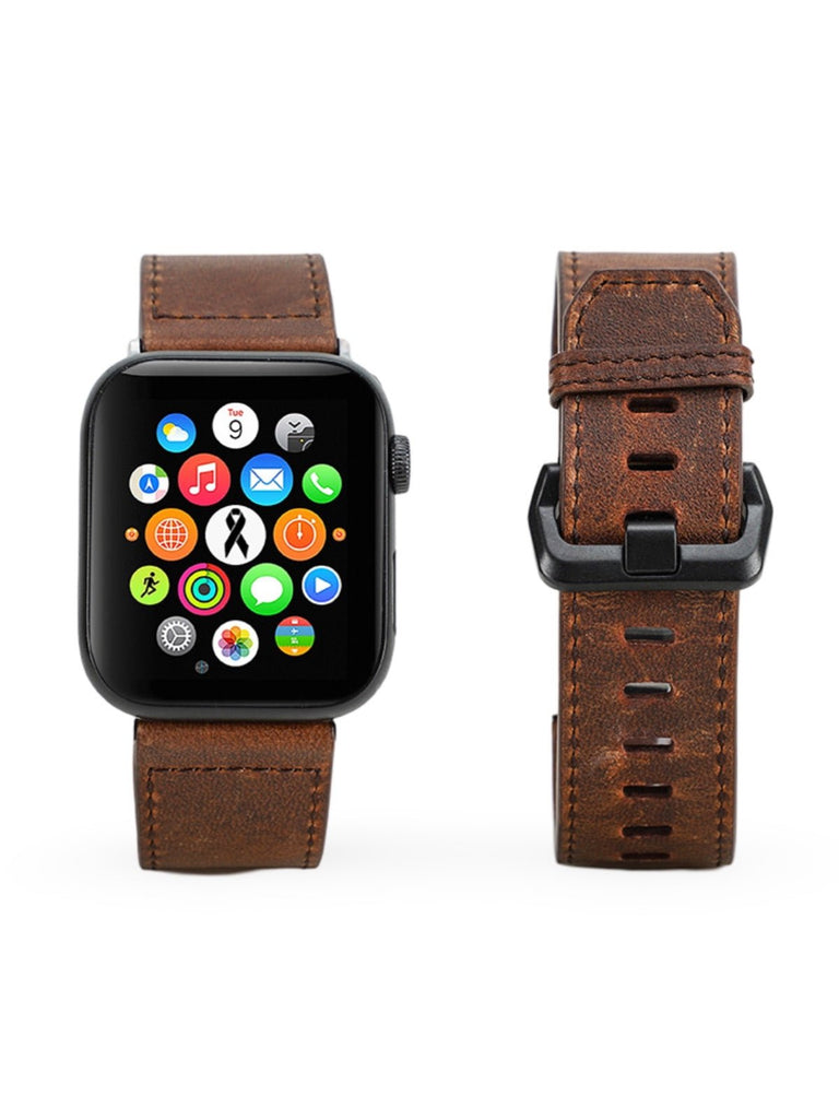 Bracelet cuir vintage Apple Watch, véritable cuir, boucle métallique, compatible toutes séries, modèle Damio - Bracelet Apple Watch - Marron 38 à 42mm