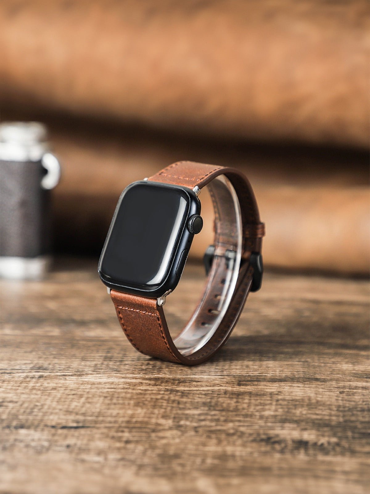 Bracelet cuir vintage Apple Watch, véritable cuir, boucle métallique, compatible toutes séries, modèle Damio - Bracelet Apple Watch - Marron 38 à 42mm