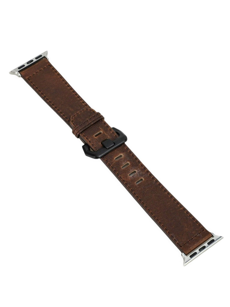 Bracelet cuir vintage Apple Watch, véritable cuir, boucle métallique, compatible toutes séries, modèle Damio - Bracelet Apple Watch - Marron 38 à 42mm