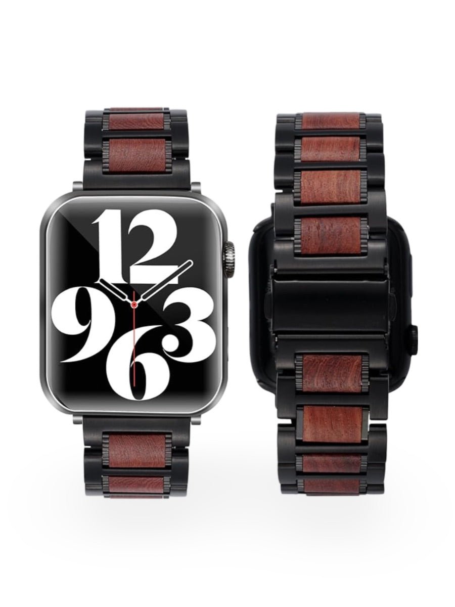 Bracelet en acier et bois pour Apple Watch, un style unique et naturel, modèle Donovac - Bracelet Apple Watch - Noir 38 à 42mm