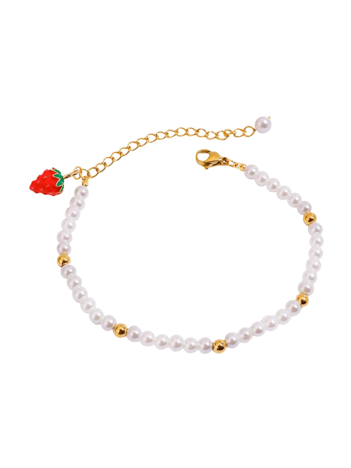 Bracelet en acier inoxydable doré, perles blanches, breloque fraise, pendentif cerise, style fruité, modèle Romy - Boucles d'oreilles - Or