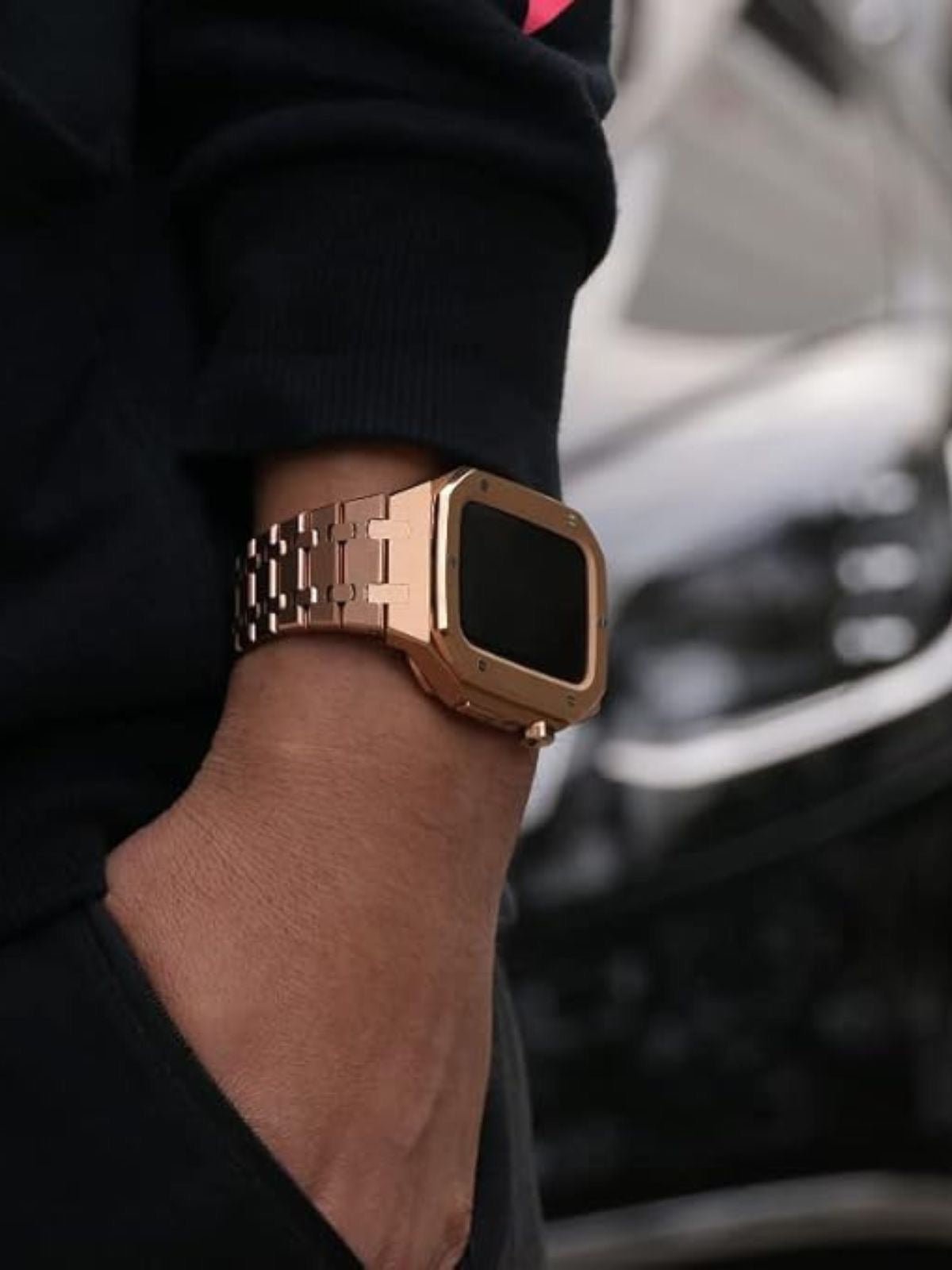 Bracelet en acier pour Apple Watch, élégance et caractère, design luxueux, modèle Achille - Bracelet Apple Watch - Or rosé 40 mm