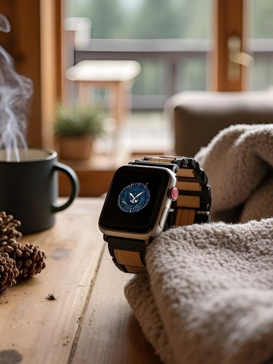 Bracelet en bois et acier pour Apple Watch, alliance de nature et modernité, modèle Francis - Bracelet Apple Watch - Noir 38 à 42mm