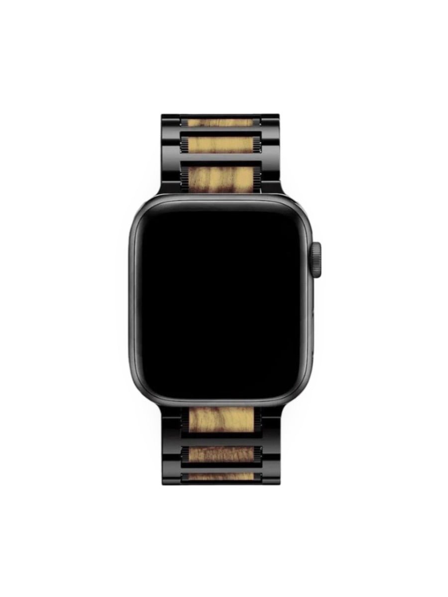 Bracelet en bois et acier pour Apple Watch, alliance de nature et modernité, modèle Francis - Bracelet Apple Watch - Noir 38 à 42mm