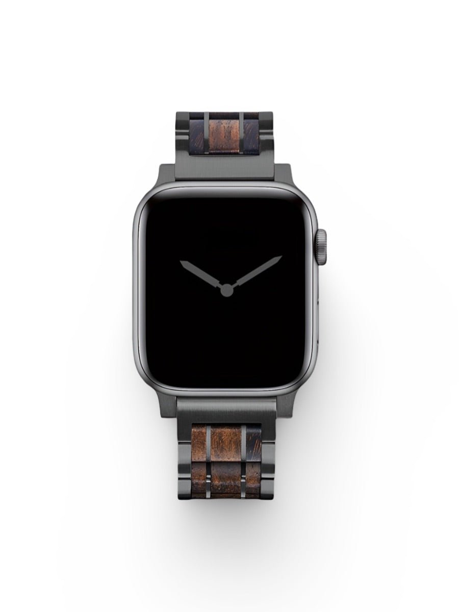 Bracelet en bois pour Apple Watch, authenticité et raffinement, modèle Julius - Bracelet Apple Watch - Guibourtia 38 à 42mm