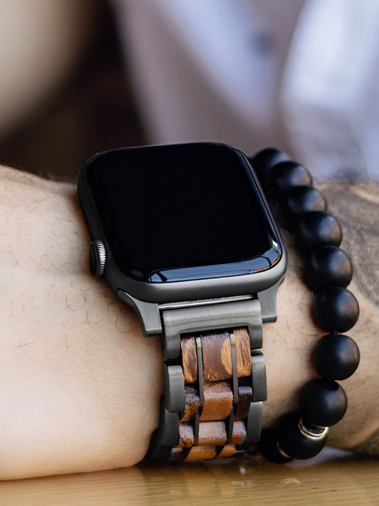 Bracelet en bois pour Apple Watch, authenticité et raffinement, modèle Julius - Bracelet Apple Watch - Amarante 38 à 42mm