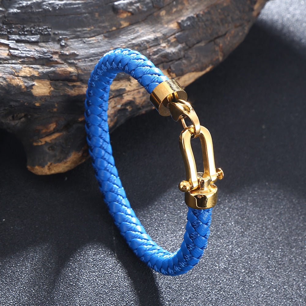 Bracelet en cuir, à mousqueton doré, modèle Danel - Bracelet - Bleu 17 cm