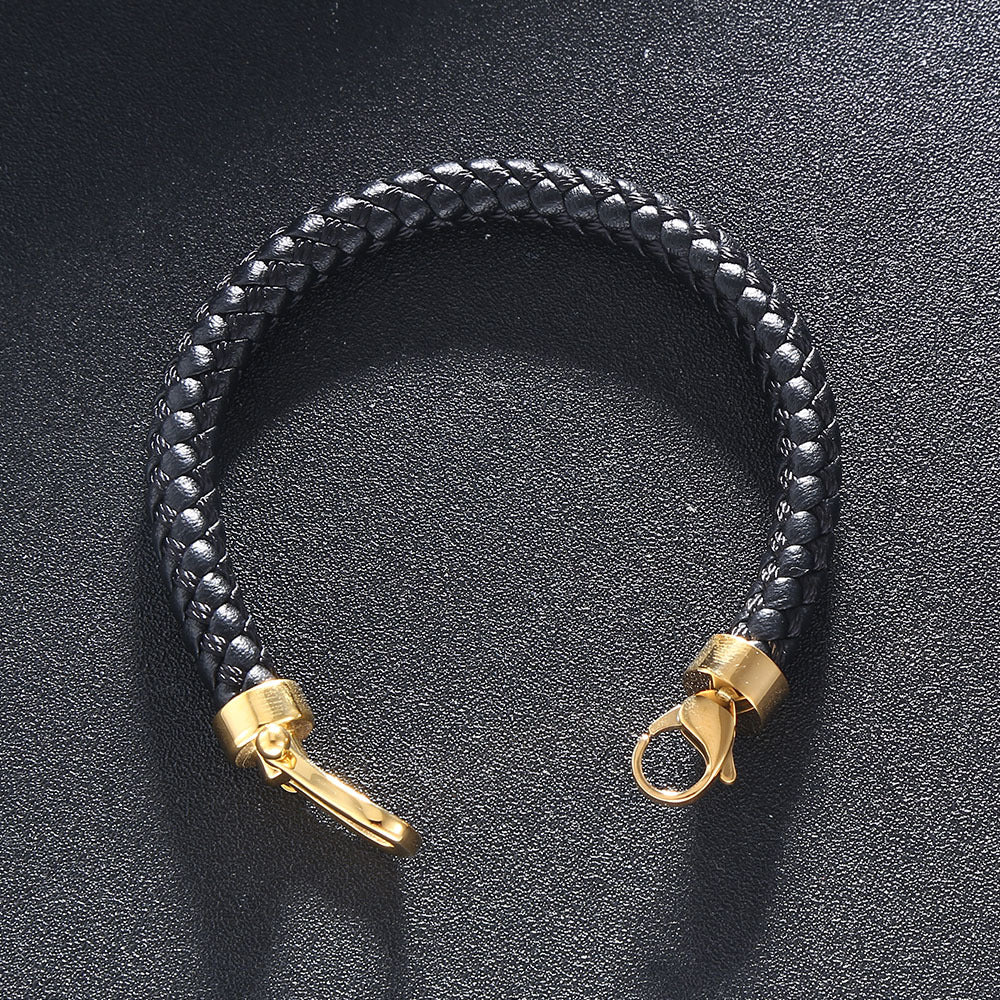 Bracelet en cuir, à mousqueton doré, modèle Danel - Bracelet - Noir 17 cm