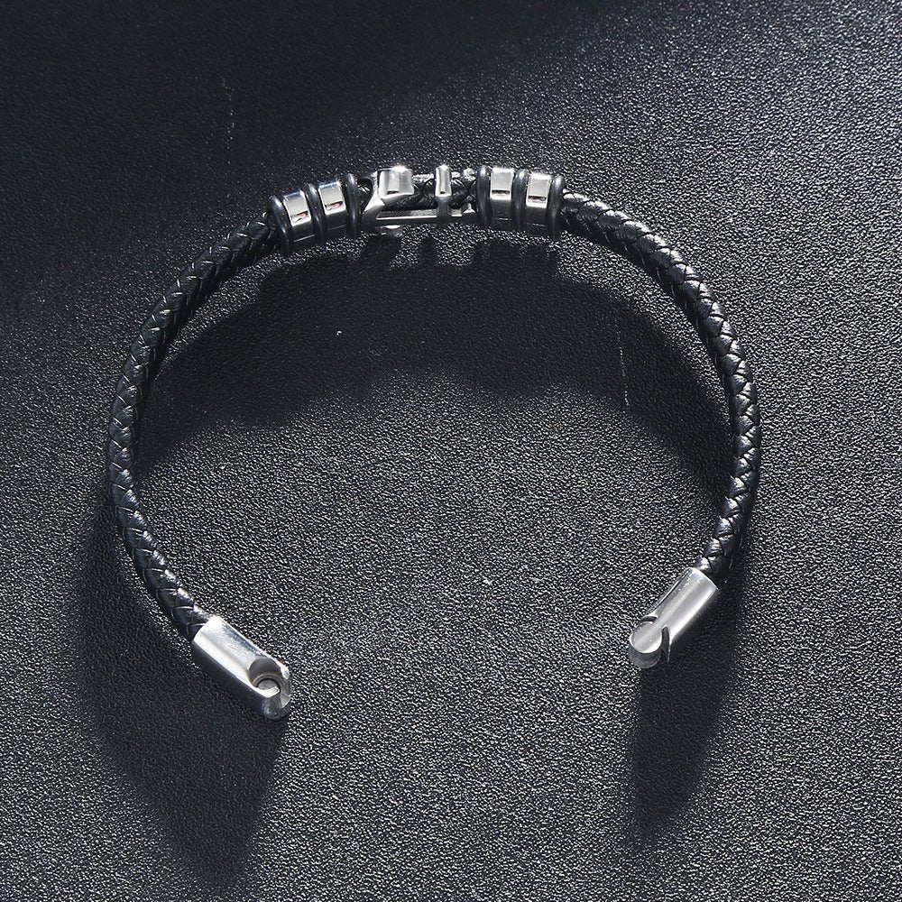 Bracelet en cuir, ancre marine, modèle Paulo - Bracelet - Noir 17 cm