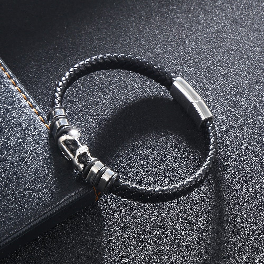 Bracelet en cuir, ancre marine, modèle Paulo - Bracelet - Noir 17 cm