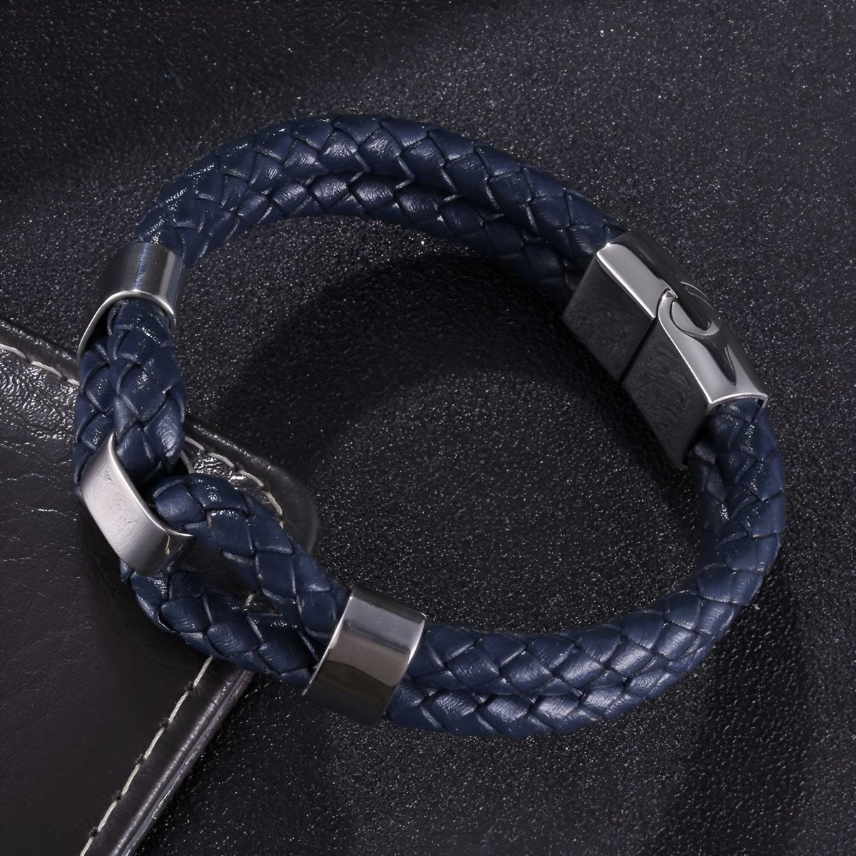 Bracelet en cuir, au look tendance, modèle Roney - Bracelet - Bleu 17 cm