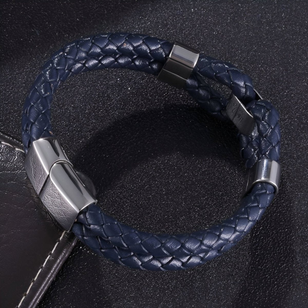 Bracelet en cuir, au look tendance, modèle Roney - Bracelet - Bleu 17 cm