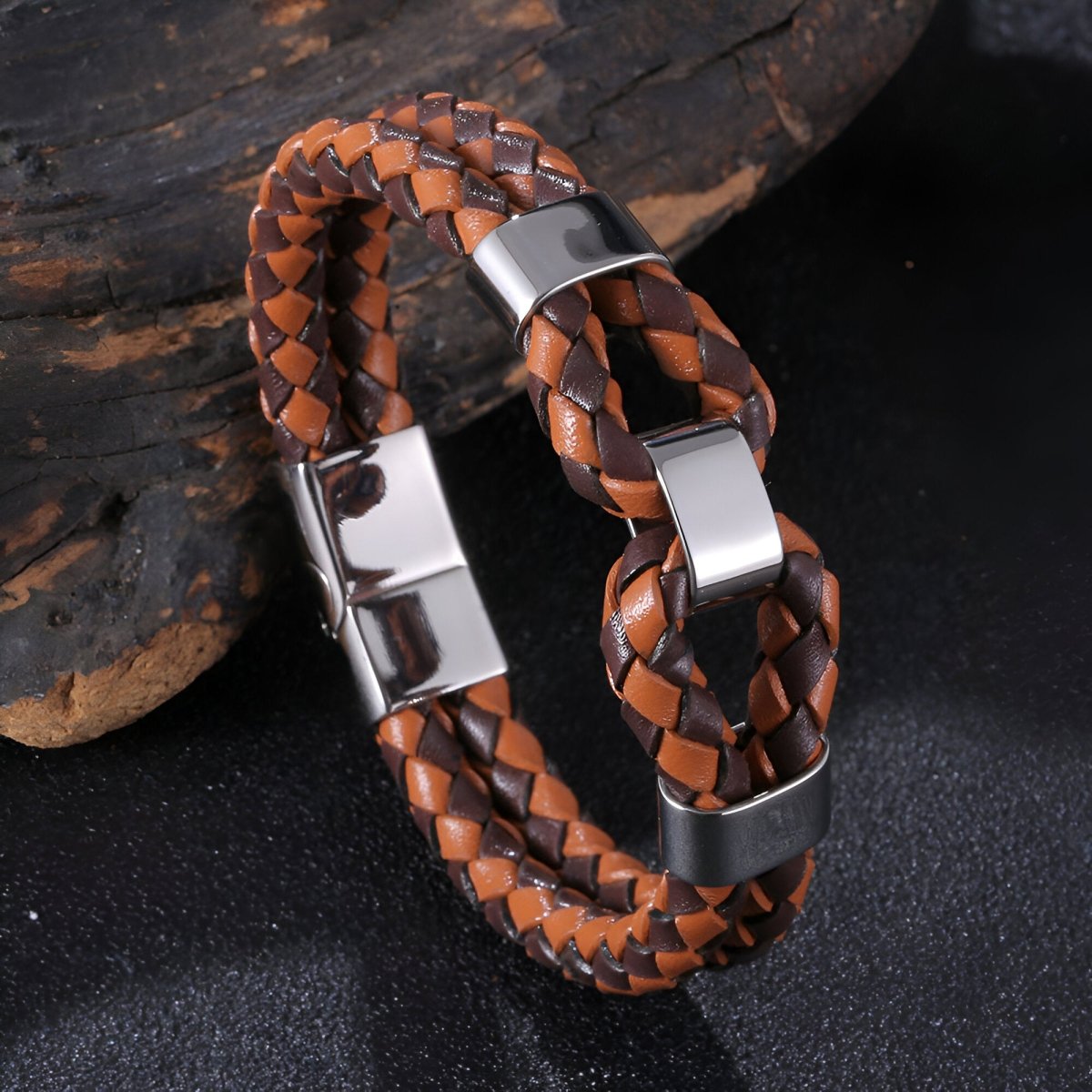 Bracelet en cuir, au look tendance, modèle Roney - Bracelet - Marron 17 cm