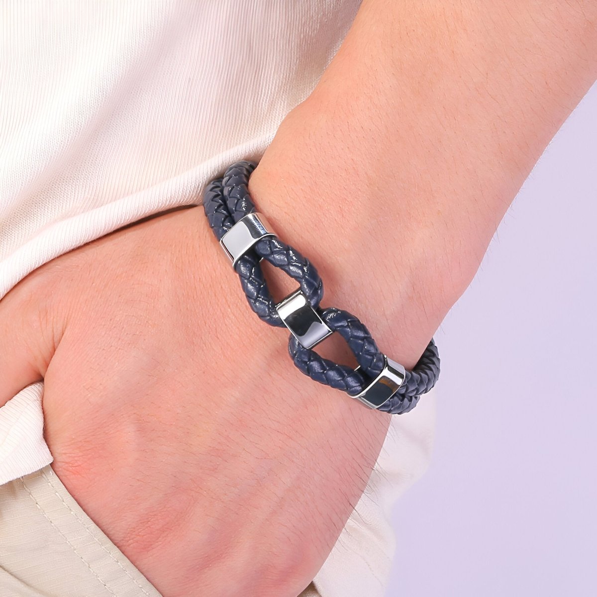 Bracelet en cuir, au look tendance, modèle Roney - Bracelet - Bleu 17 cm