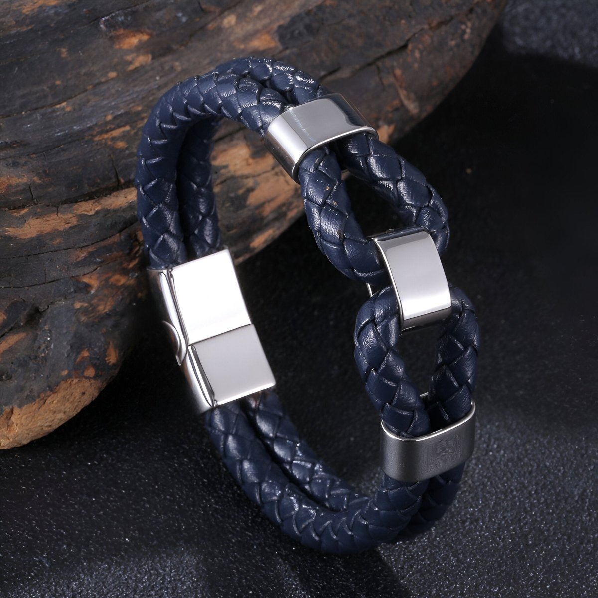 Bracelet en cuir, au look tendance, modèle Roney - Bracelet - Bleu 17 cm