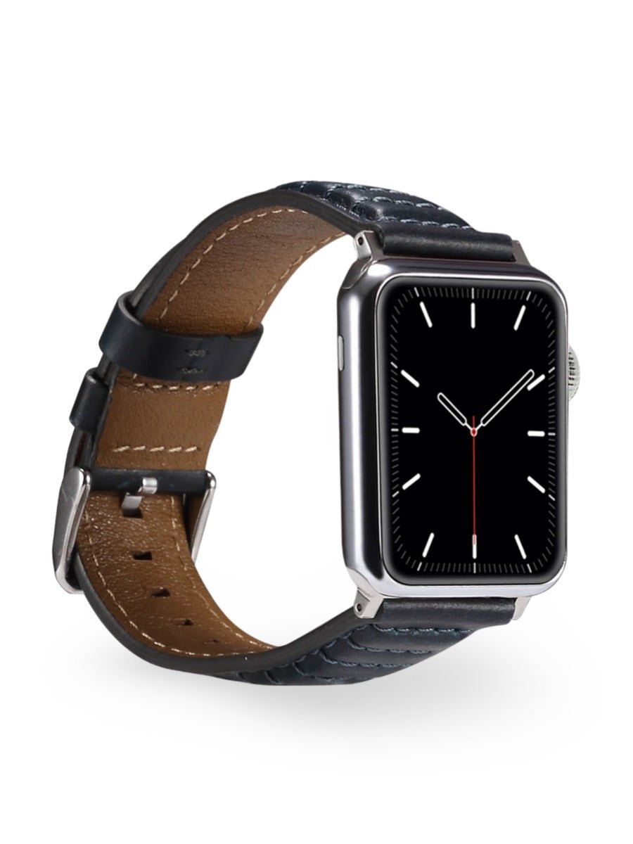 Bracelet en cuir pleine fleur Apple Watch, boucle acier inoxydable, ajustable, modèle Tovin - Bracelet Apple Watch - Noir 38 à 42mm