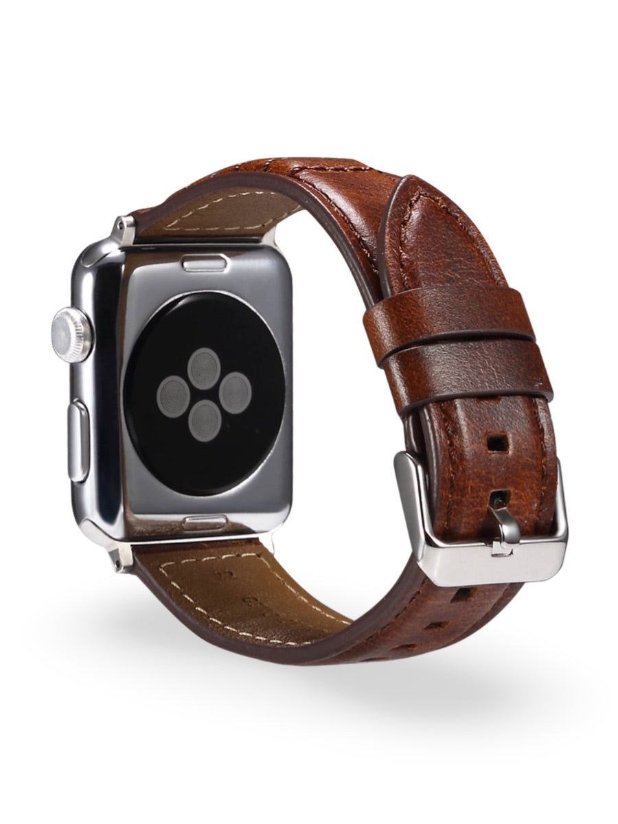 Bracelet en cuir pleine fleur Apple Watch, boucle acier inoxydable, ajustable, modèle Tovin - Bracelet Apple Watch - Marron 38 à 42mm