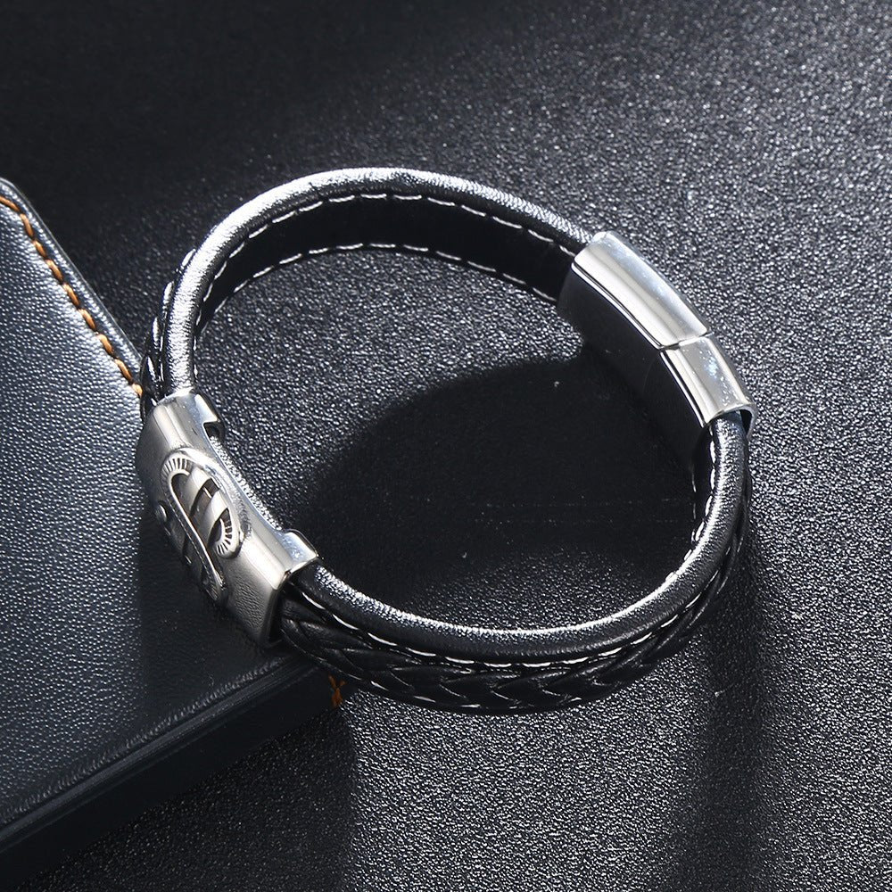 Bracelet en cuir, signe dollar, modèle Yvan - Bracelet - Noir 17 cm