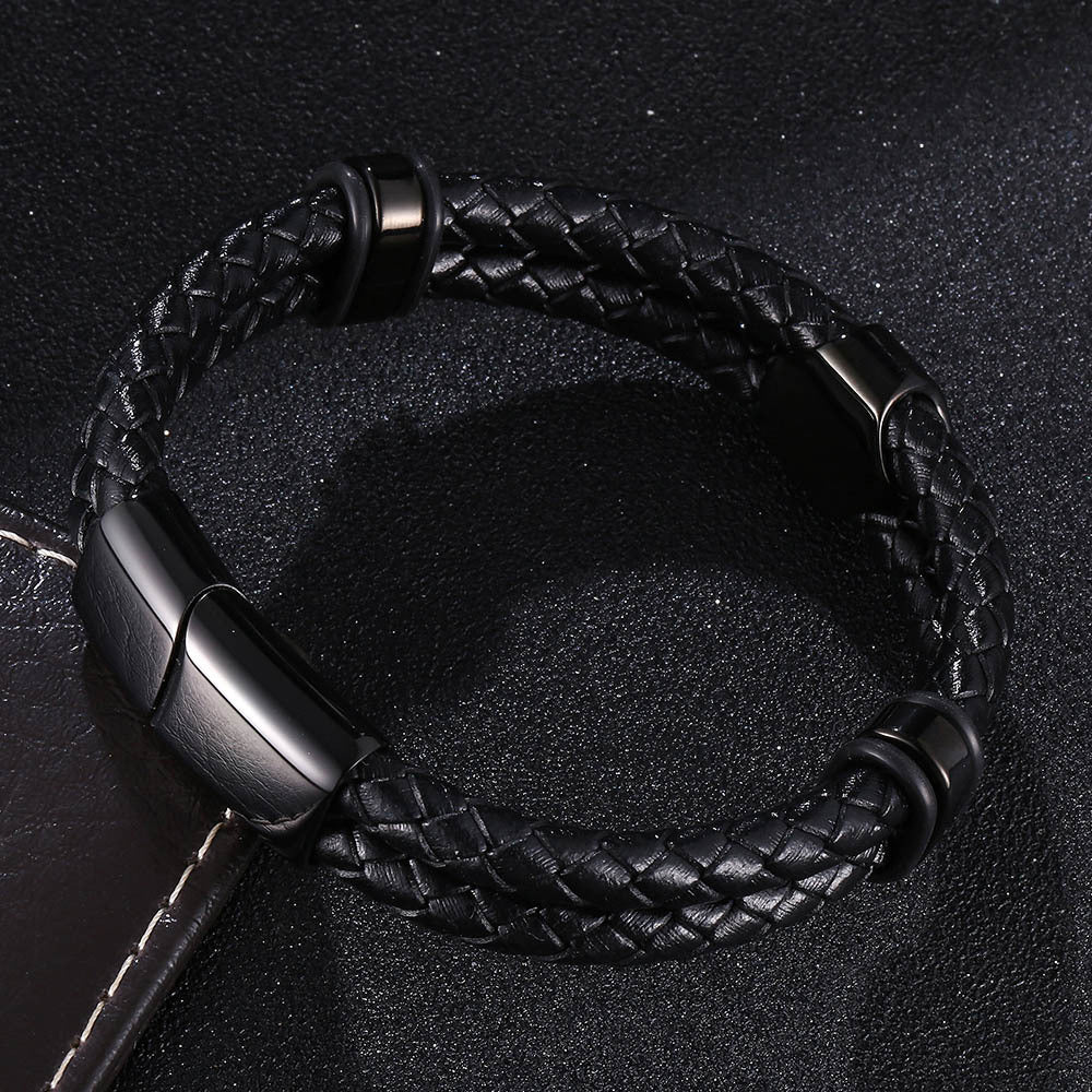 Bracelet en cuir, style original et épuré, modèle Martin - Bracelet - Noir 17 cm