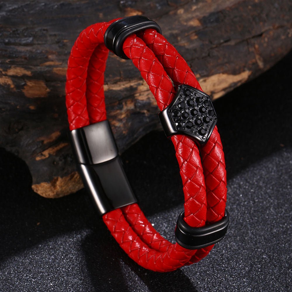 Bracelet en cuir, style original et épuré, modèle Martin - Bracelet - Rouge 17 cm