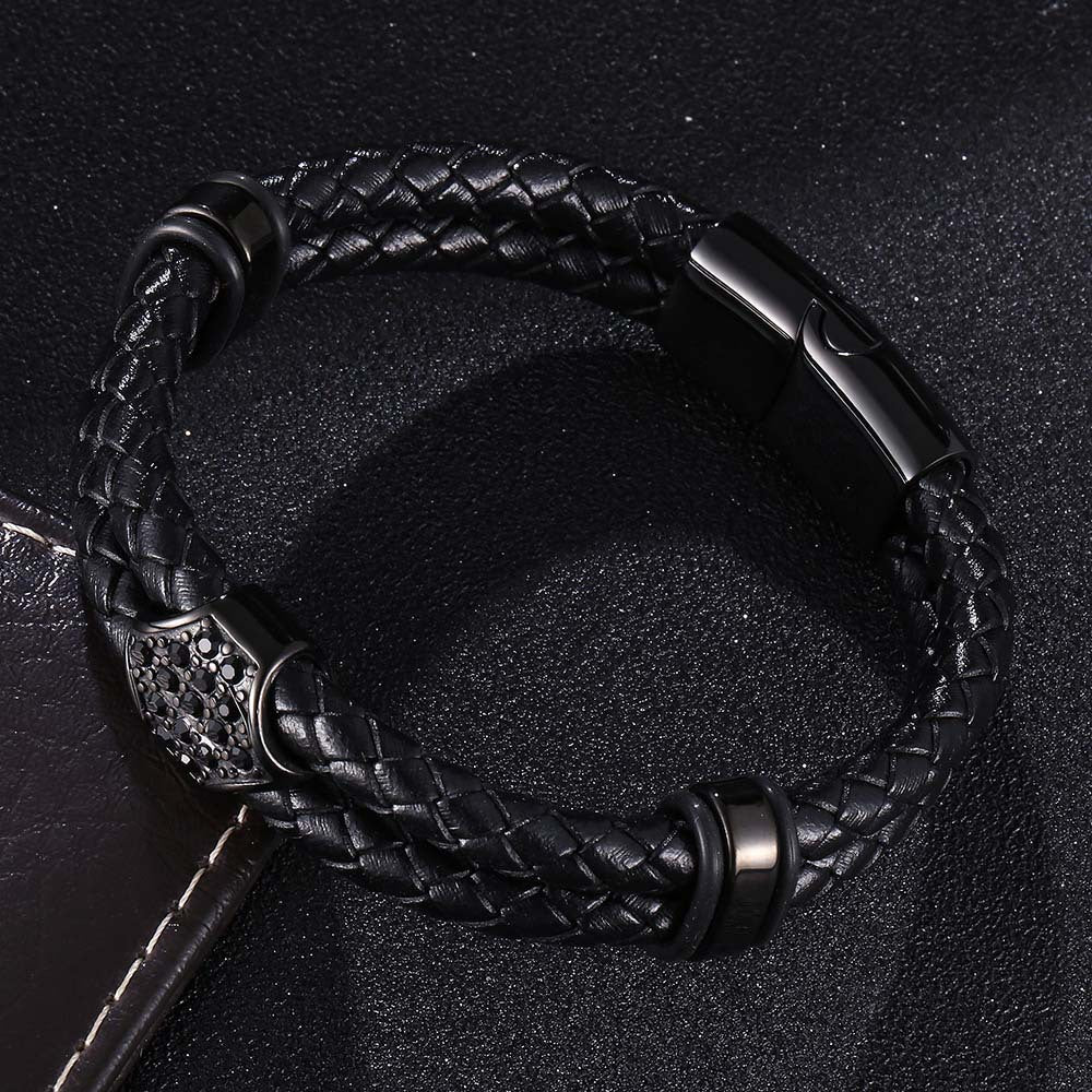 Bracelet en cuir, style original et épuré, modèle Martin - Bracelet - Noir 17 cm