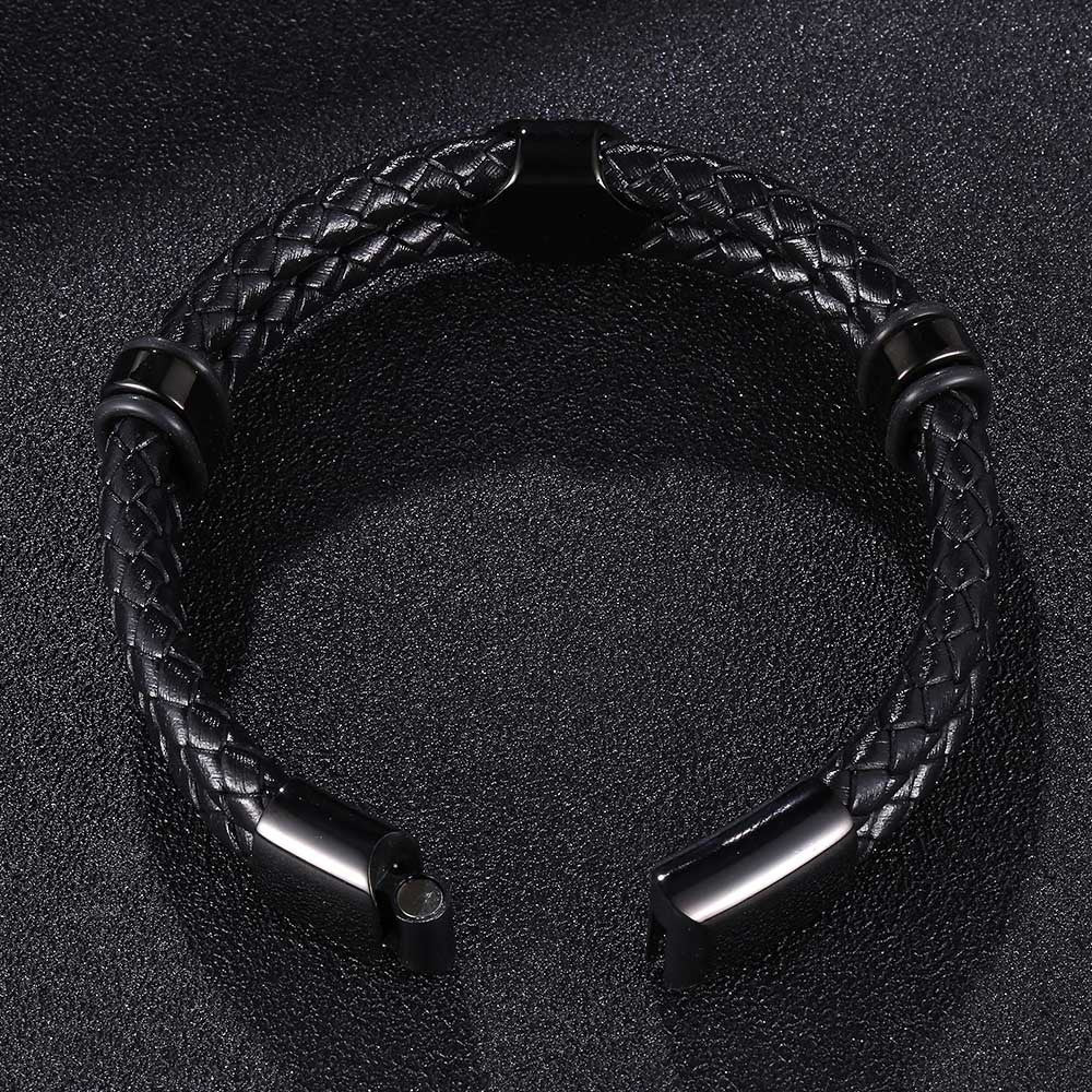 Bracelet en cuir, style original et épuré, modèle Martin - Bracelet - Noir 17 cm