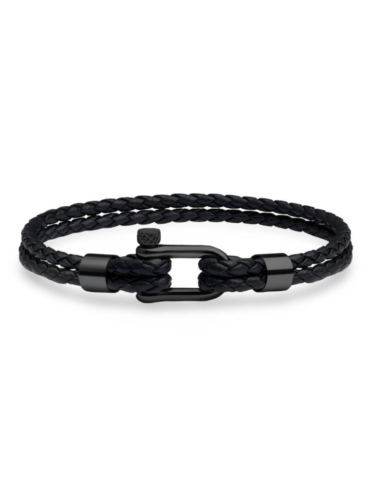 Bracelet en cuir tressé homme, fermoir à manille en acier inoxydable, style moderne et raffiné, modèle Calypso - Bracelet - Noir S