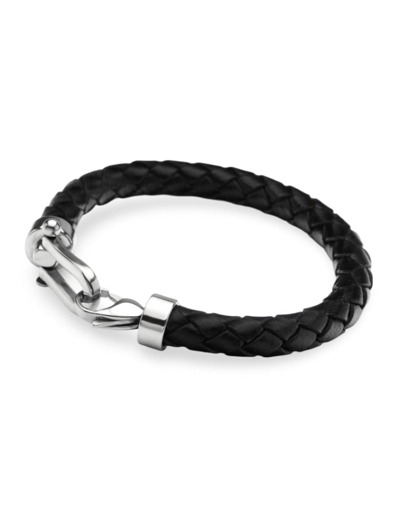 Bracelet en cuir tressé pour homme, look fer à cheval, accessoire tendance, modèle Vivien - Bracelet - Noir S