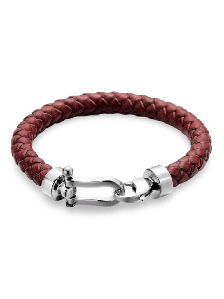 Bracelet en cuir tressé pour homme, look fer à cheval, accessoire tendance, modèle Vivien - Bracelet - Marron S