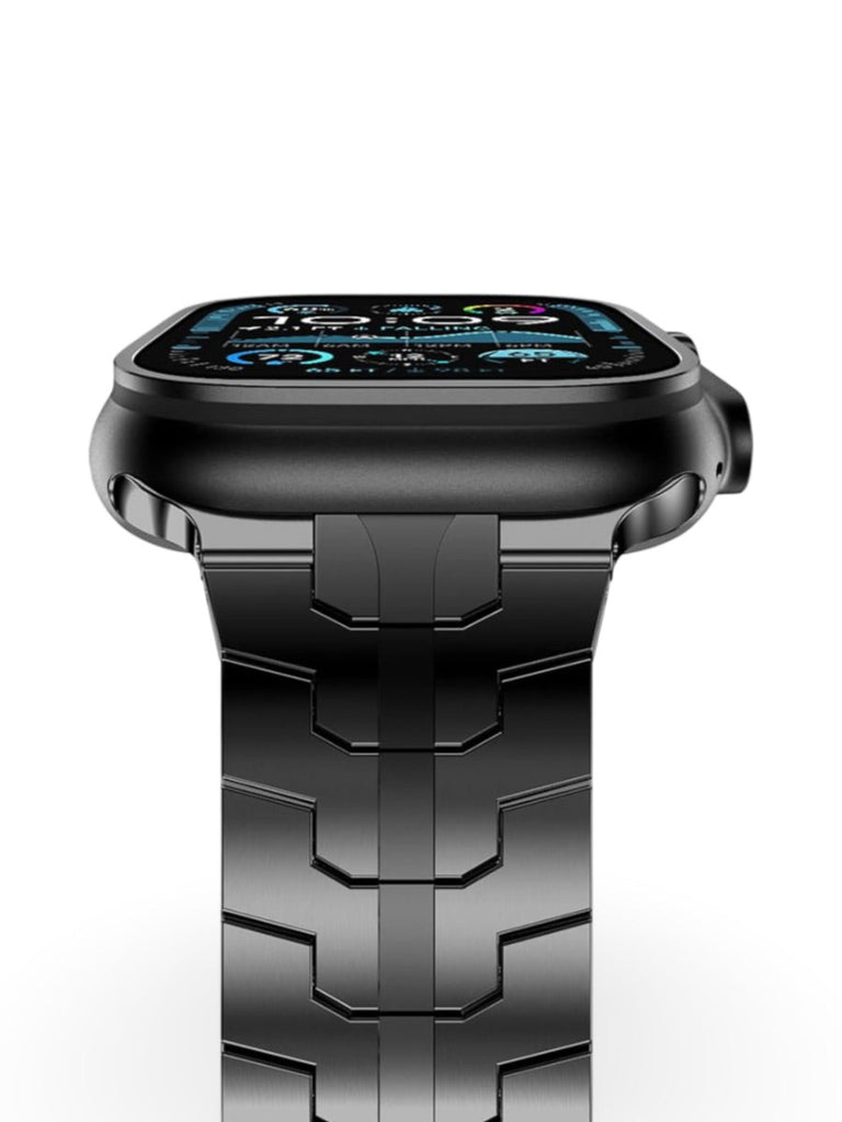 Bracelet en titane pour Apple Watch, design sculpté, ajustable et ultra - résistant, fermoir papillon sécurisé, modèle Réno - Bracelet Apple Watch - Noir 38 à 42mm