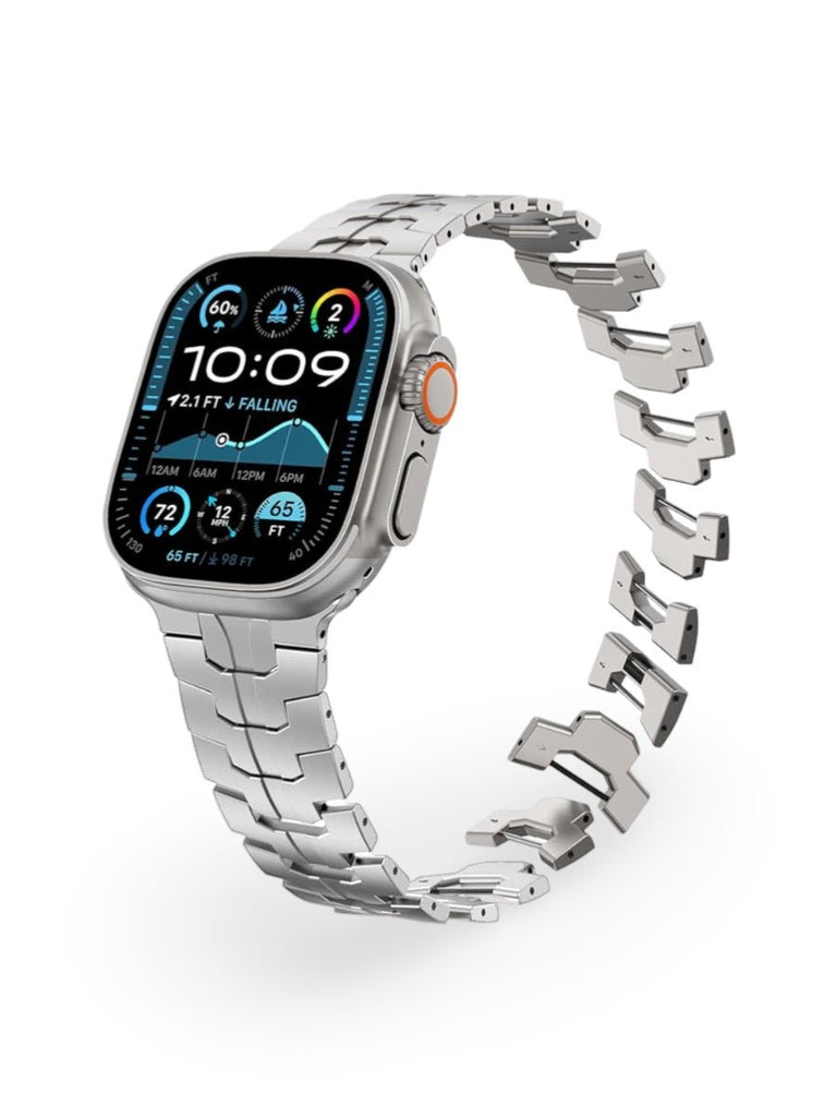 Bracelet en titane pour Apple Watch, design sculpté, ajustable et ultra - résistant, fermoir papillon sécurisé, modèle Réno - Bracelet Apple Watch - Argent 38 à 42mm