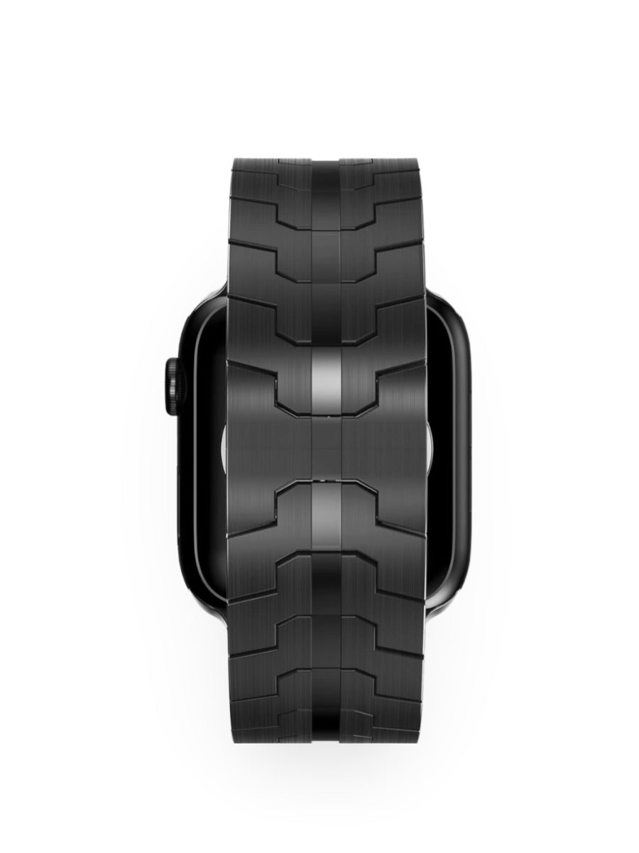 Bracelet en titane pour Apple Watch, design sculpté, ajustable et ultra - résistant, fermoir papillon sécurisé, modèle Réno - Bracelet Apple Watch - Noir 38 à 42mm