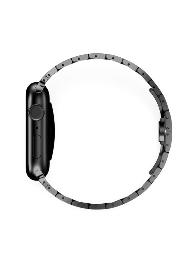 Bracelet en titane pour Apple Watch, design sculpté, ajustable et ultra - résistant, fermoir papillon sécurisé, modèle Réno - Bracelet Apple Watch - Noir 38 à 42mm