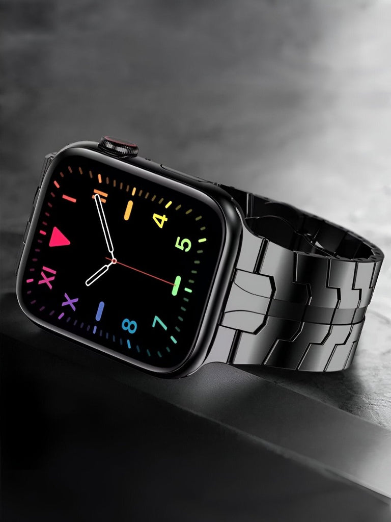 Bracelet en titane pour Apple Watch, design sculpté, ajustable et ultra - résistant, fermoir papillon sécurisé, modèle Réno - Bracelet Apple Watch - Noir 38 à 42mm