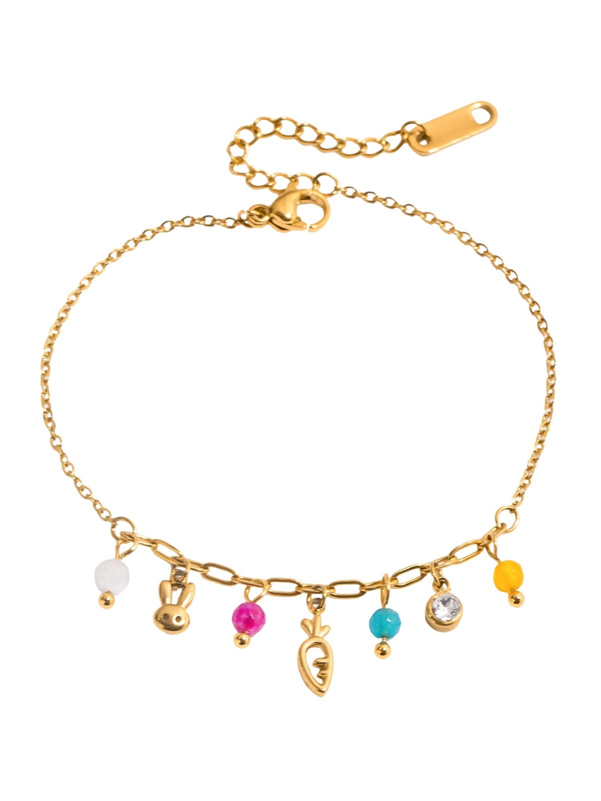 Bracelet fantaisie doré, breloques colorées, acier inoxydable, waterproof, été 2025, chaîne fine, modèle Sadia - Bracelet - Style 1 16.5 + 5 cm