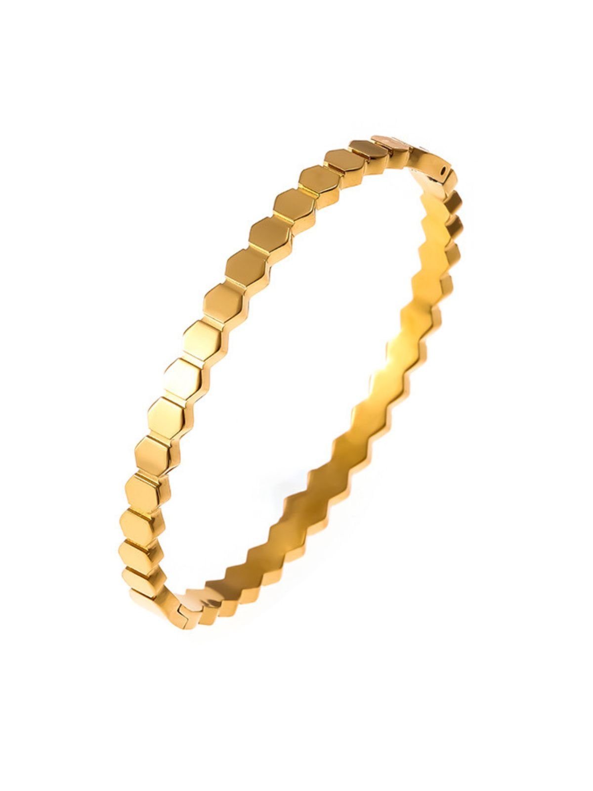 Bracelet femme acier titane, design nid d’abeille, style géométrique, finition dorée, bijou minimaliste, modèle Paoline - Bracelet - Doré