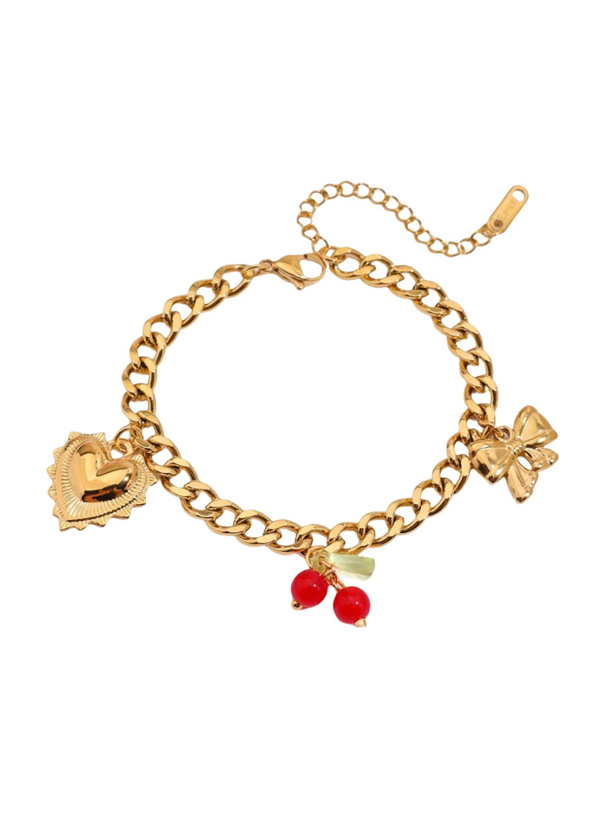 Bracelet gourmette doré, charms cœur, nœud et cerises, acier inoxydable, waterproof, hypoallergénique, modèle Yasmine - Boucles d'oreilles - Or