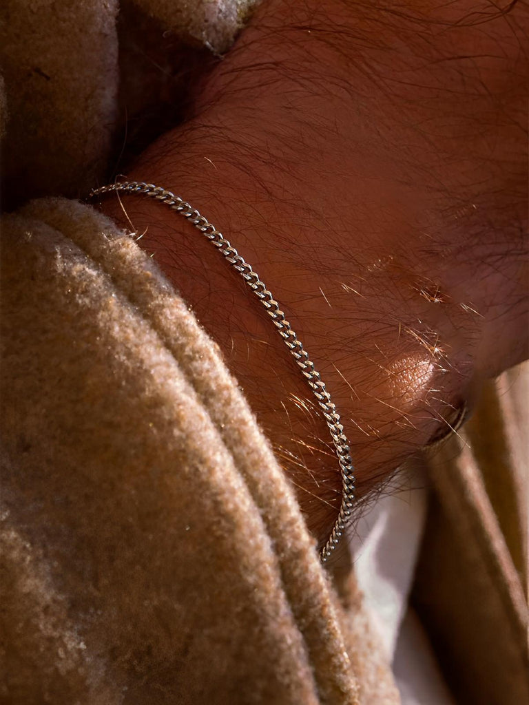 Bracelet homme, acier inoxydable, chaîne cubaine, waterproof, style minimaliste, modèle Éthan - Bracelet - Argent XS