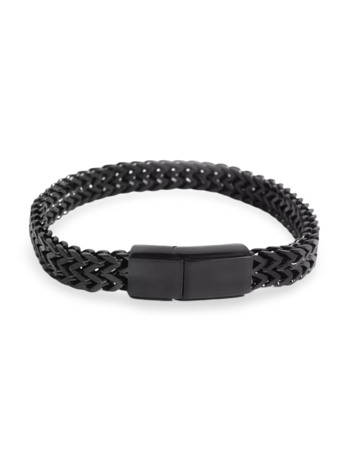 Bracelet homme acier inoxydable, double maille, fermoir magnétique, design moderne, modèle Elme - Bracelet - Noir S