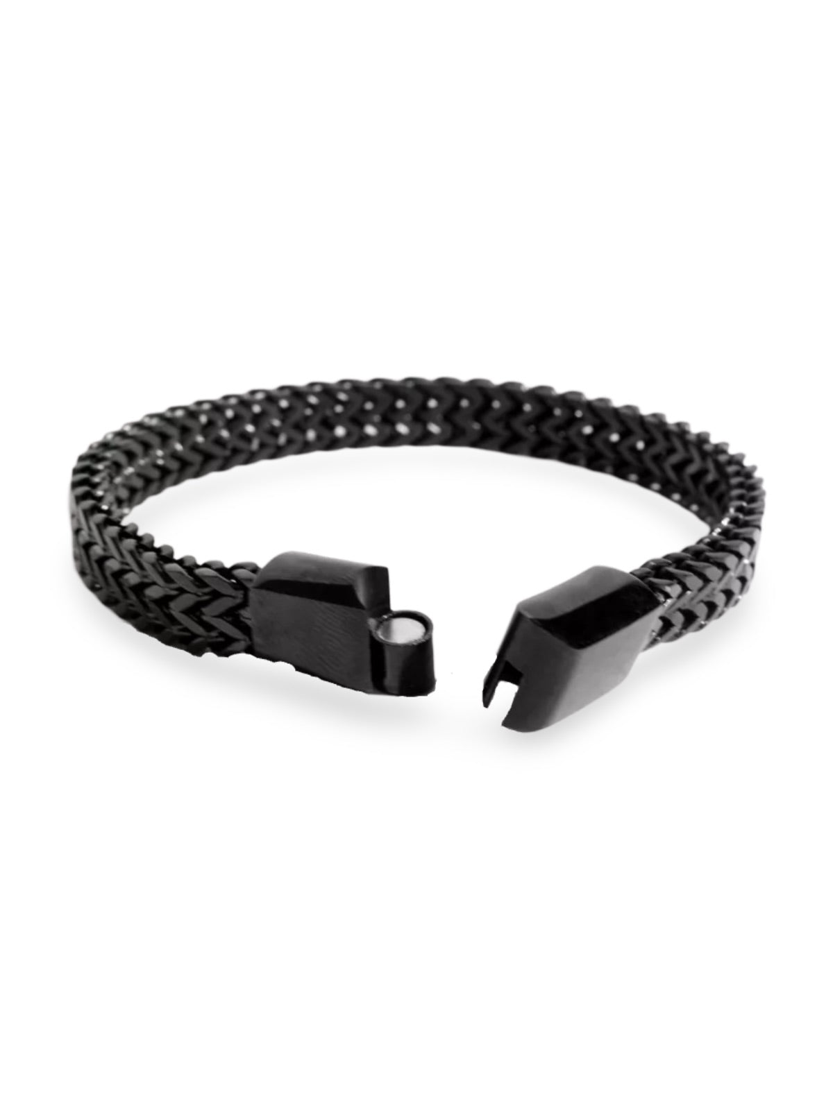 Bracelet homme acier inoxydable, double maille, fermoir magnétique, design moderne, modèle Elme - Bracelet - Noir S