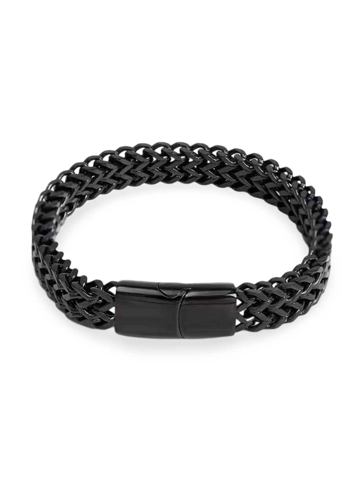 Bracelet homme acier inoxydable, double maille, fermoir magnétique, design moderne, modèle Elme - Bracelet - Noir S